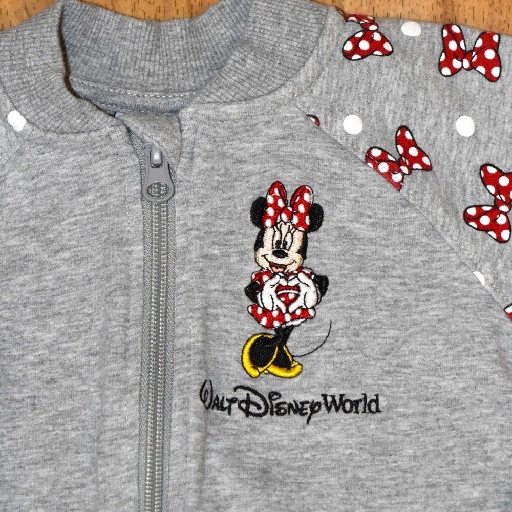 WDW Disney Parks Minnie Mouse Zip Jacket 3T Gray Bow Graphic Bomber